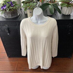 Westbound Vintage Cream 3/4 Sleeve Pullover Sweater  1X